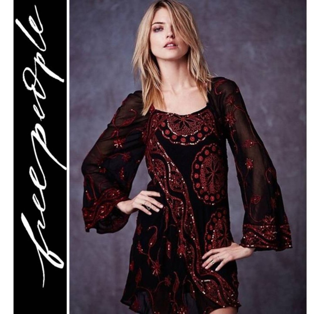 SOLD/RARE Free people my Beloved Georgette Sequin Dress - Picture 1 of 7